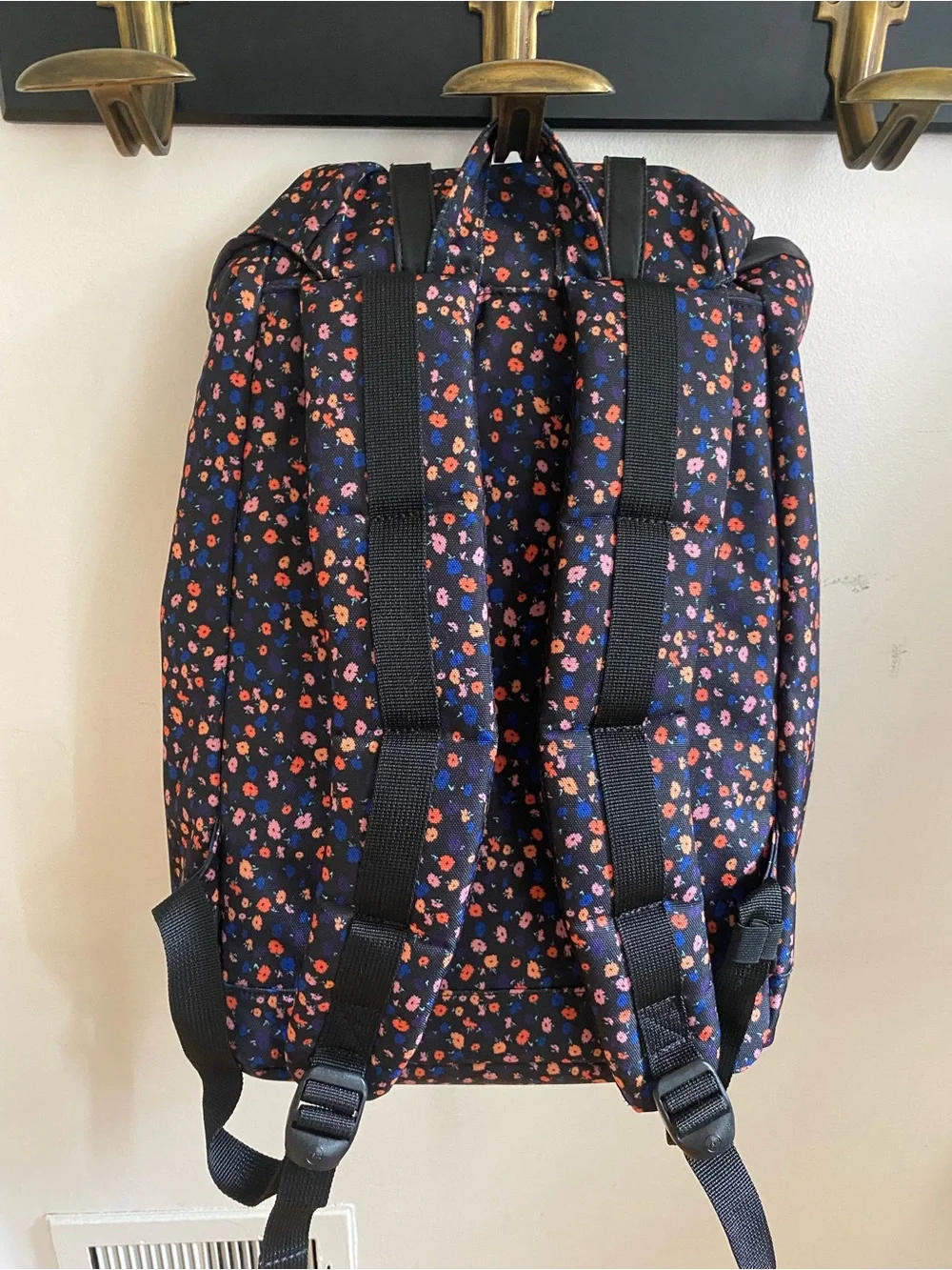 Herschel Floral Backpack in Black w/Orange & Blue Laptop School Travel